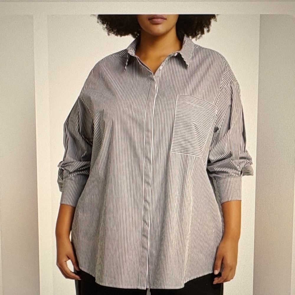 11 Honore size 1 (1X/14-16) Maeve Oversize Striped Button Down Shirt - Picture 1 of 10